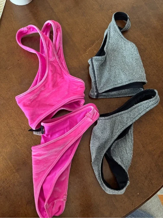 Women's Velvet & Metallic Bikini Set - Hot Pink and Silver