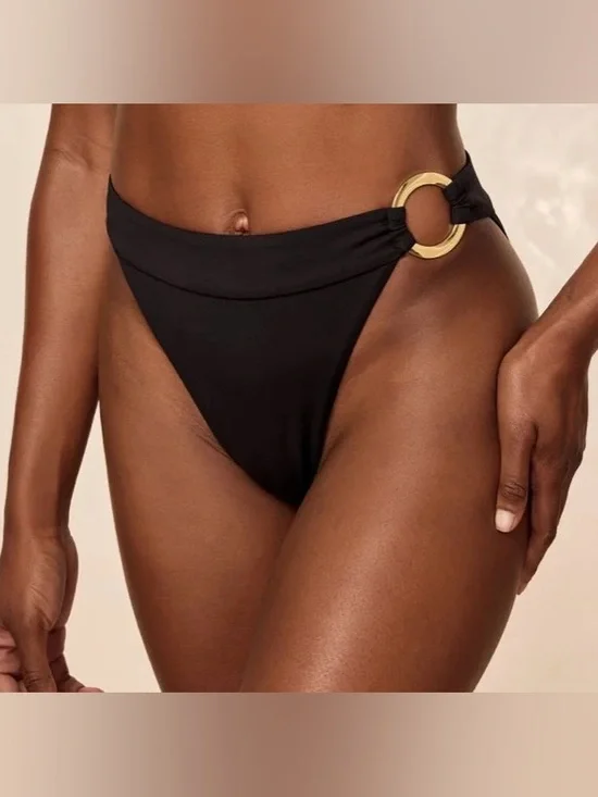 Monday Swimwear Antigua Black High-Cut Bikini Bottom Medium NWT