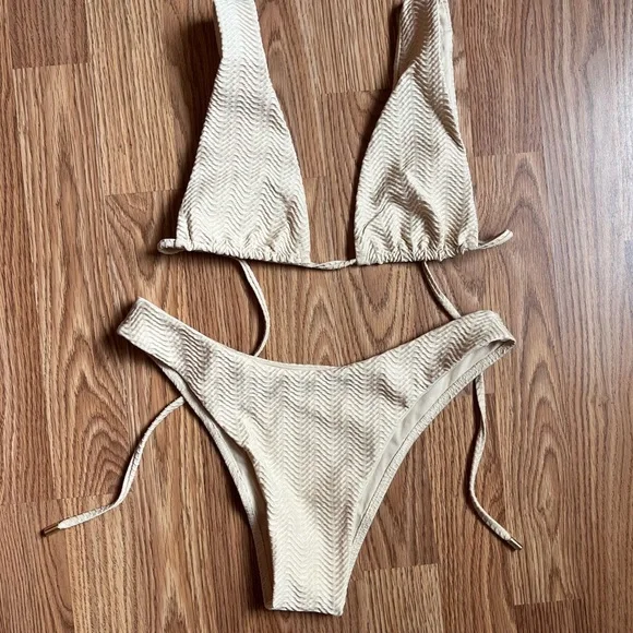 Monday Swimwear Cream Palm Springs top and Byron bottom