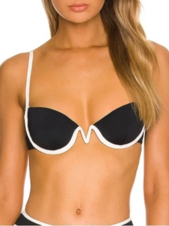 LSPACE Nico Bikini Top + Tommy Bottom Size L Black White Underwire Adjustable