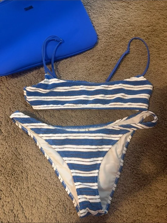 triangl swimwear Blue and White Striped Bikini Set