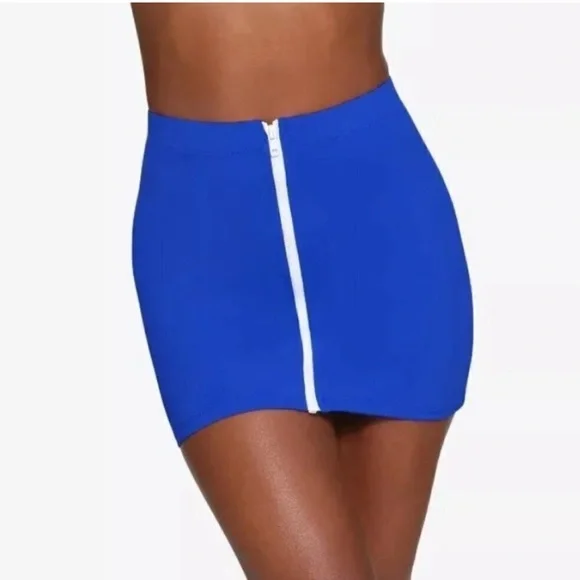 NWT Skims Sporty Zipper Swim Mini Skirt cobalt royal blue size small slimming