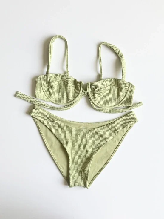 Monday Swimwear SIZE V / VV sage green crinkle bathing suit bikini set
