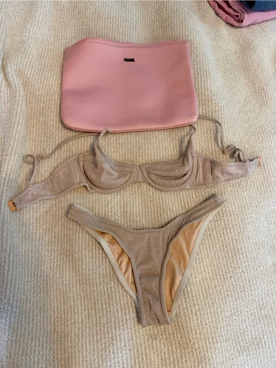 triangl swimwear Shimmery pink Two-Piece Bikini with Pink Pouch