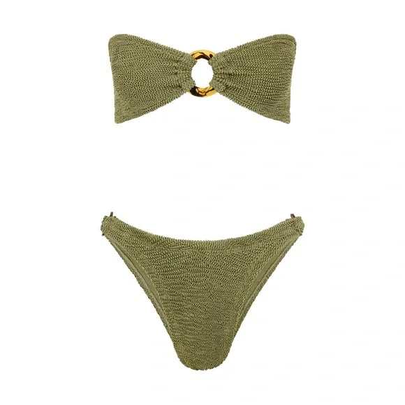 Hunza G Green Gloria Two Piece Bikini Set Swimwear One Size Moss Stretch