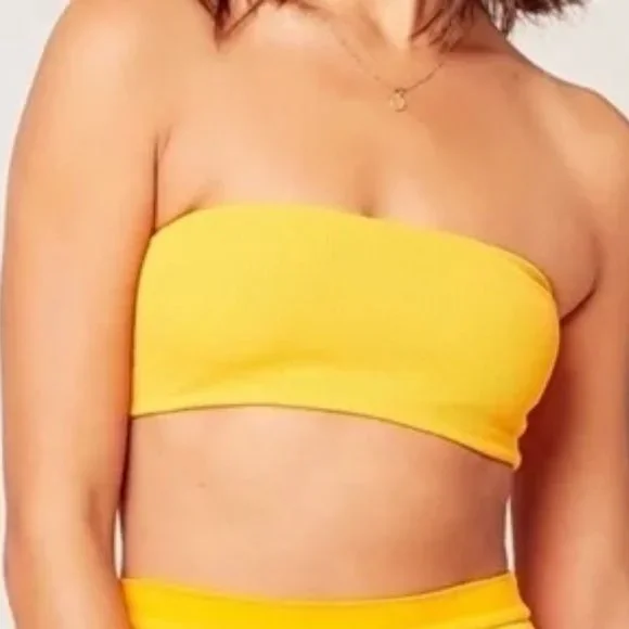 l*space Beach Wave Bandeau‎ Ribbed Bikini Top in Mango Small