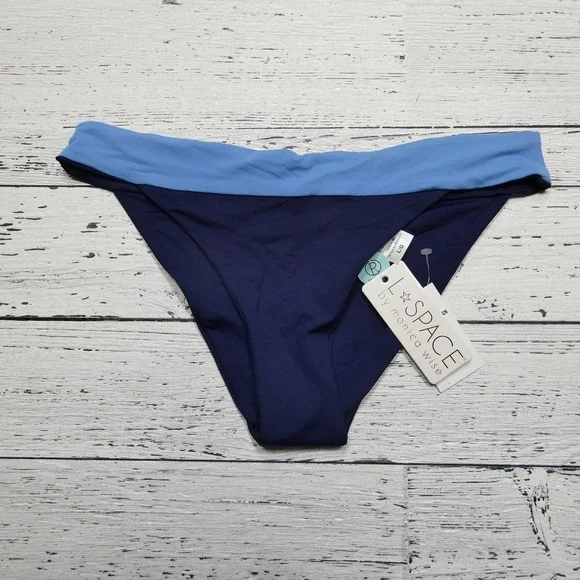 L Space Bikini Bottom Womens Large Blue Ocean‎ Veronica Blocked Classic Swim USA