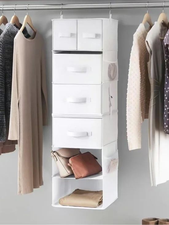 White Hanging Closet Organizer with Drawers