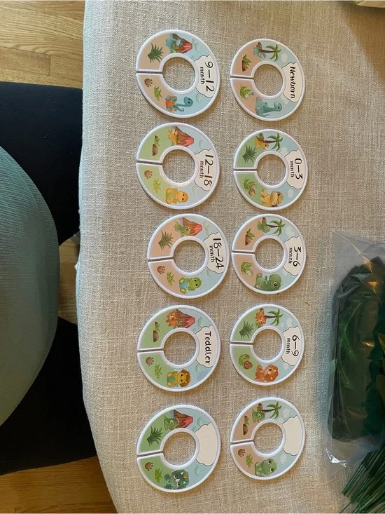 Nursery Closet Size Dividers - Pastel Green & Peach Dinosaur Design