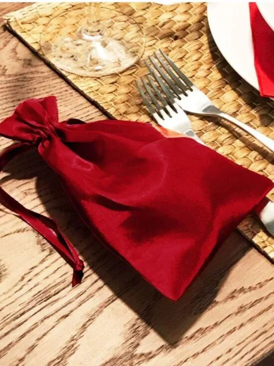 New in Bag-Set of 9 Large Wine-Colored Satin Drawstring Gift Bags (6.5