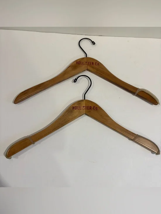 Vintage Hollister Co Wooden Clothes Hangers Store Advertising RED LOGO Lot of 2
