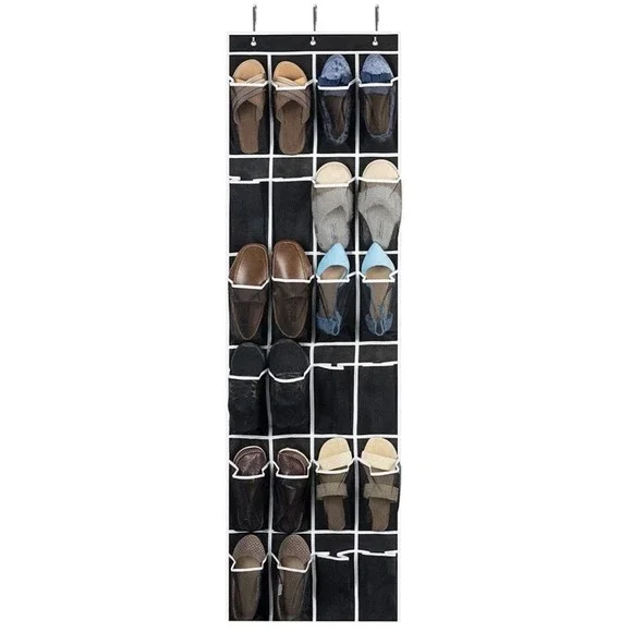 Zober‎ 24 Pocket Over The Door Shoe Organizer Black Mesh Hanging Storage New