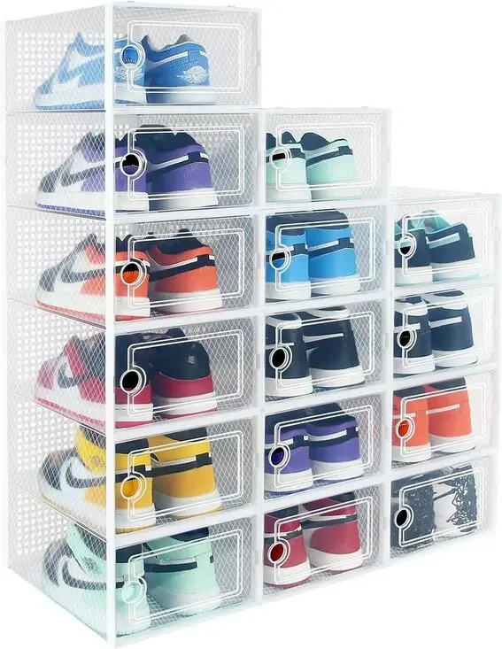 Stackable Clear Shoe Storage Boxes - 15 Pack Foldable Organizers for Closet