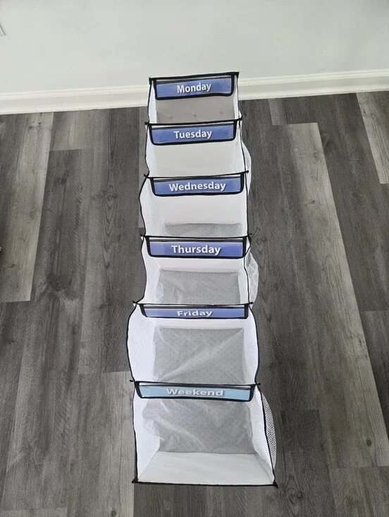Weekly Hanging Organizer - White with Blue Day Labels