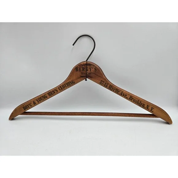 Berky's Shop Vintage Wood Suit Hanger Brooklyn NY Brown Advertising Accessory