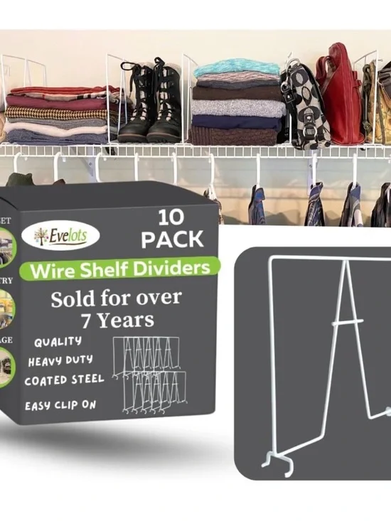 Evelots Wire Shelf Dividers, Closet Organizer & Storage Separator, 10 Pack