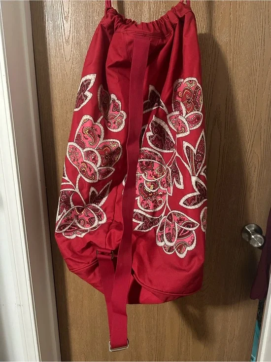 Vera Bradley Pink Drawstring Laundry Sack with Pink & White Floral Embroidery
