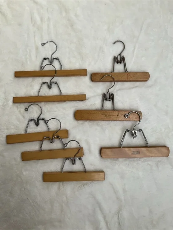 Lot of 8 Metal & Wooden Slack Skirt Pants Hangers Various Vintage Size & Brands