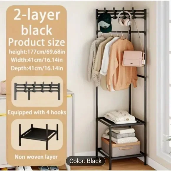 Layered Metal multifunctional Garment hat coat shoe and accessories Rack w hooks