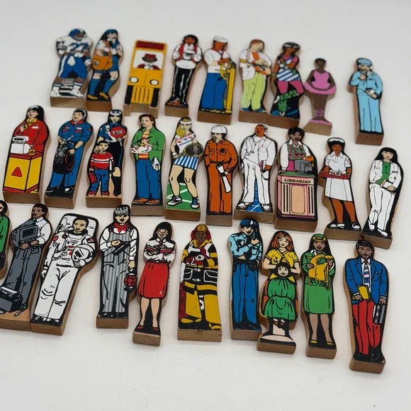 Vintage Learning Wooden Community Helpers Career Figures Lot of 28