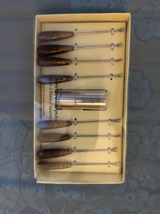 NWT NEW Assorted Hors d'Oeuvres Picks with Brown Handles amber glass Pier 1
