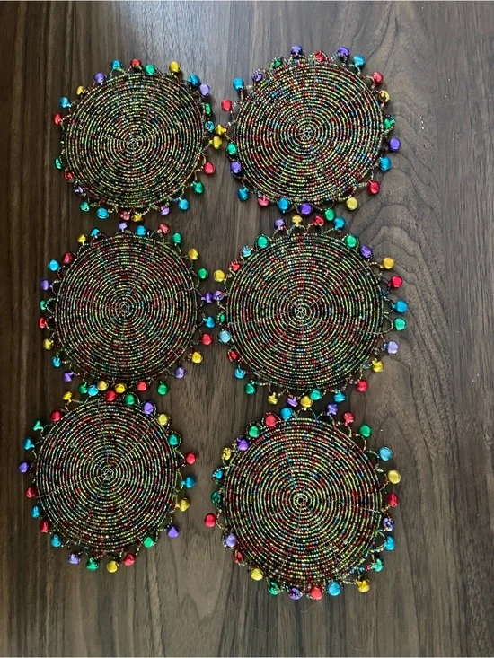 Pier 1 Multicolor Round Beaded Coasters set of 6