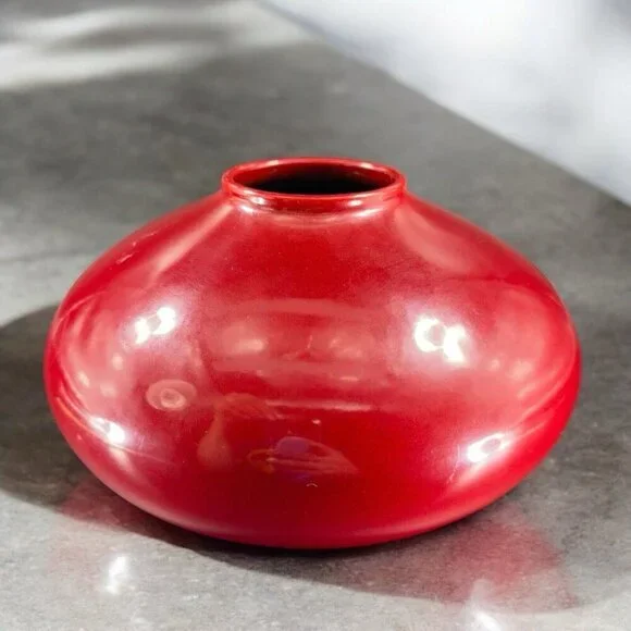 Pier 1‎ Amano German Pottery Oval Red Glazed Vase Vessel Made In Germany Ceramic
