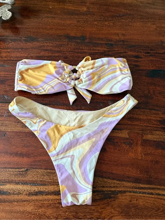 Monday Swimwear Lavender and Mustard Swirl Bandeau Bikini