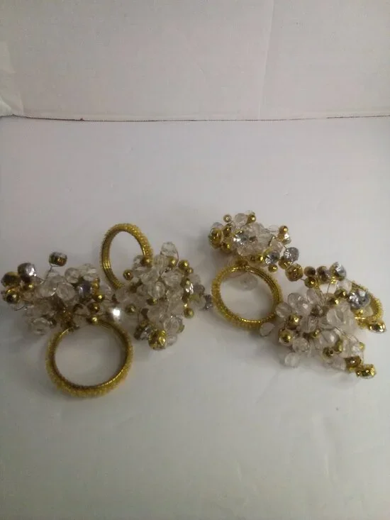 Pier 1 Napkin Rings Lot of 4 Gold Beaded Jeweled 2