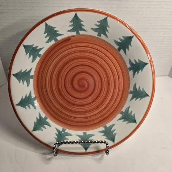 Pier 1 Dinner Plate‎ Christmas Tree Orange Swirl Colorful Festive 9.5 Inches