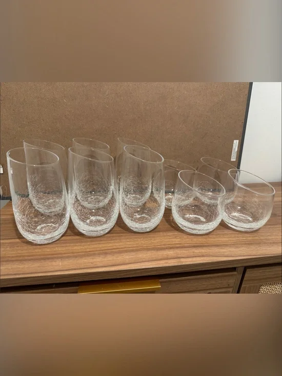 Pier 1 Clear Crackle Cocktail Wine Tumbler Drinking Glass set of 10