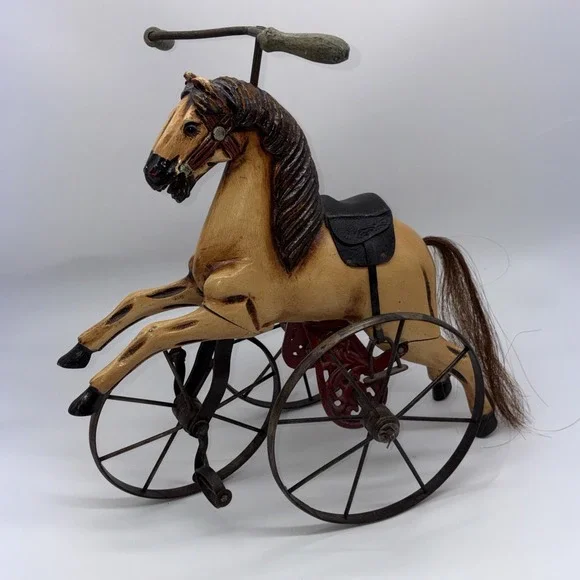 20th Century velocipede tricycle 17x15in Wood & Cast Iron Horse Children's  Toy