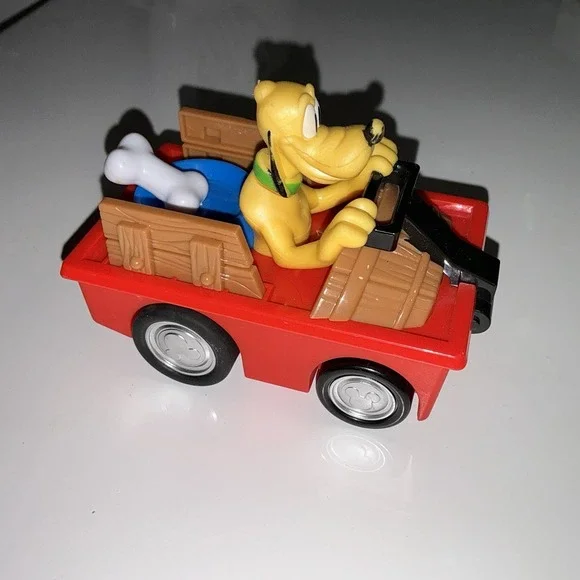 Vintage Disney Pluto Dog Red Car Mickey Mouse Clubhouse Pull Back Roadster Rare