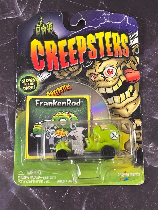 2004 Playing Mantis Creepsters Glow in the Dark Monster Head Die Cast FrankenRod