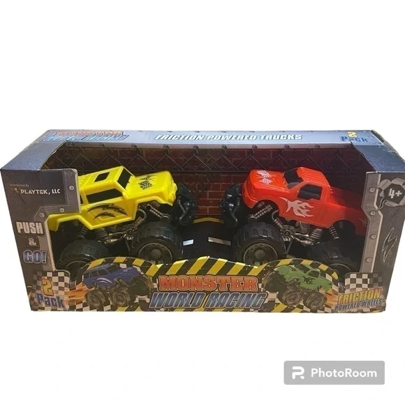 Monster Truck Push & Go World Racing Toys NEW Red Yellow Friction Powered Trucks