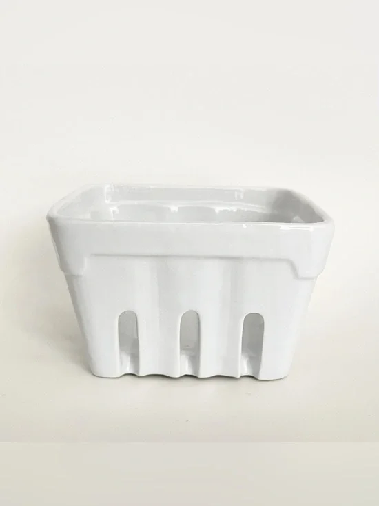 Pier 1 Imports Stoneware Ceramic Berry Basket White Square 4.5 inch Strawberry