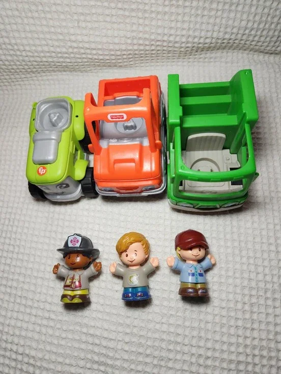 Fisher-Price Green, Orange & Lime Toy Truck Trio with 3 Figures