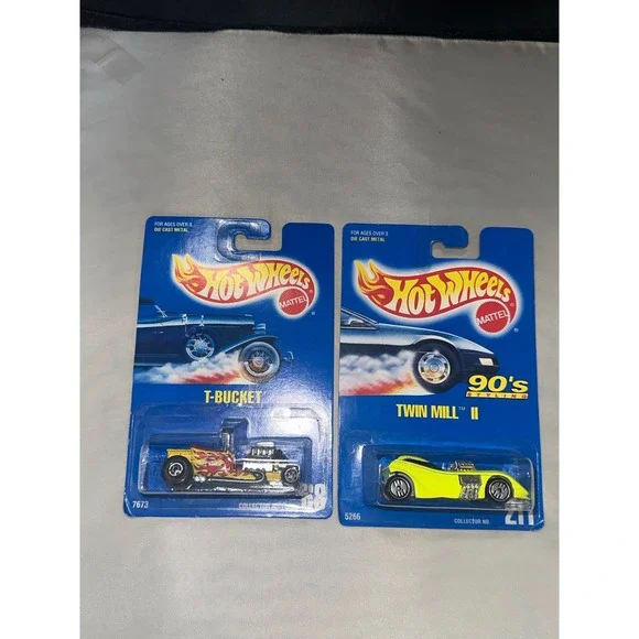 Hot Wheels T-Bucket 68 Twin Mill II 211 Vintage 1991 Diecast Car Lot 2pc Mattel