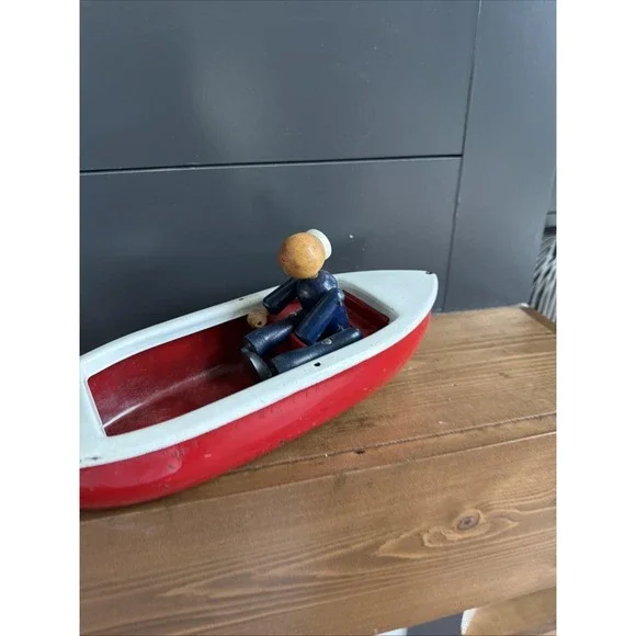 Woodette Coast Guard Pressed Steel Wood Figure Toy Rowboat PARTS or REPAIR ONLY