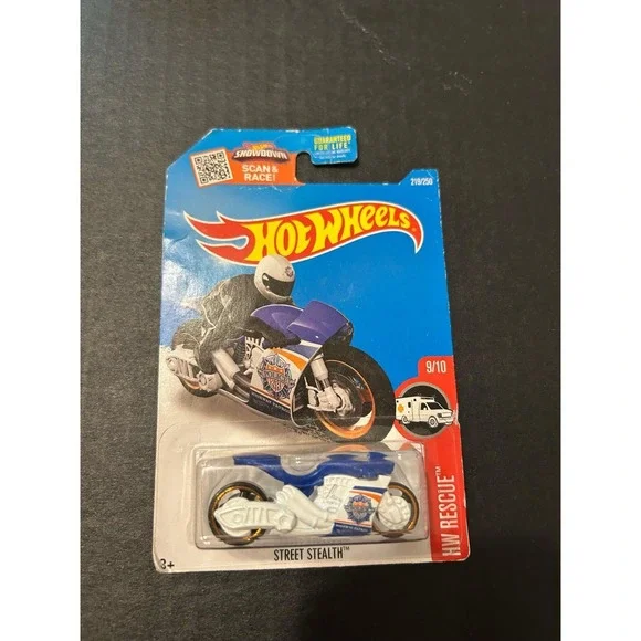 Hot Wheels HW Rescue Street Stealth Motorcycle 1:64 Diecast Blue White Orange