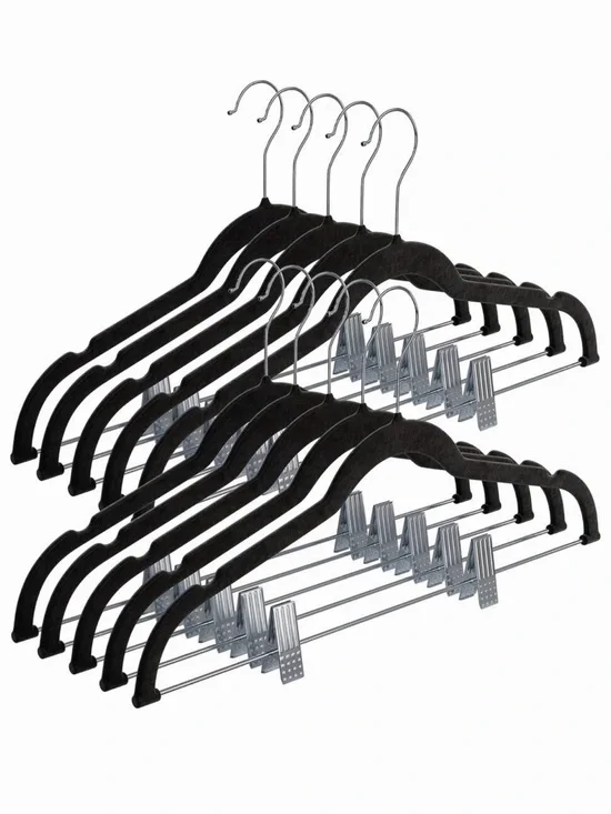 Black Velvet Suit/Pant Hangers with Adjustable Clips/without clips.