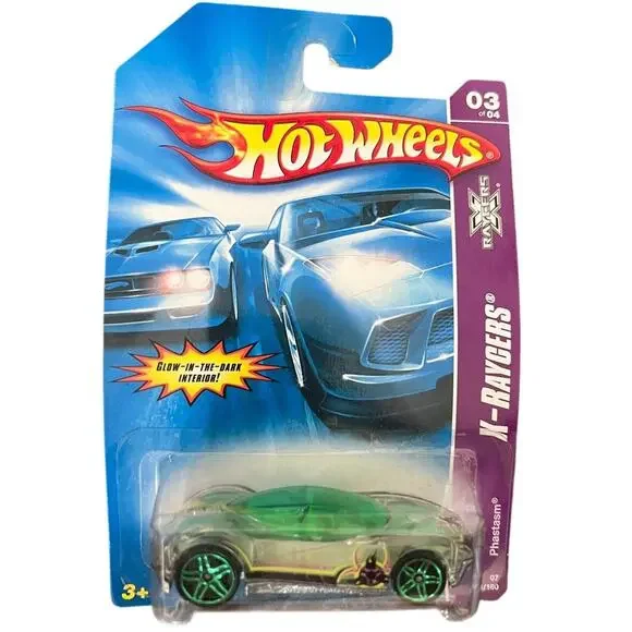 Hot Wheels 2007 03 X-Raycers Phastasm Glow In Dark 5 Spoke Green Diecast Car New