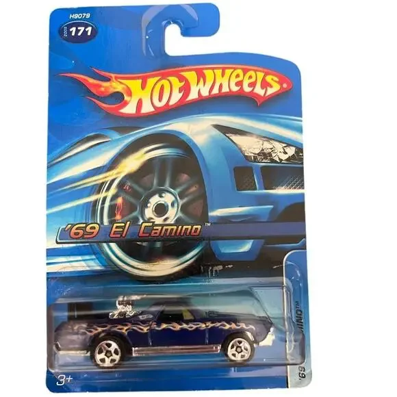 Hot Wheels 1969 El Camino Die Cast Car 171 Blue Flames Silver Yellow New 1:64