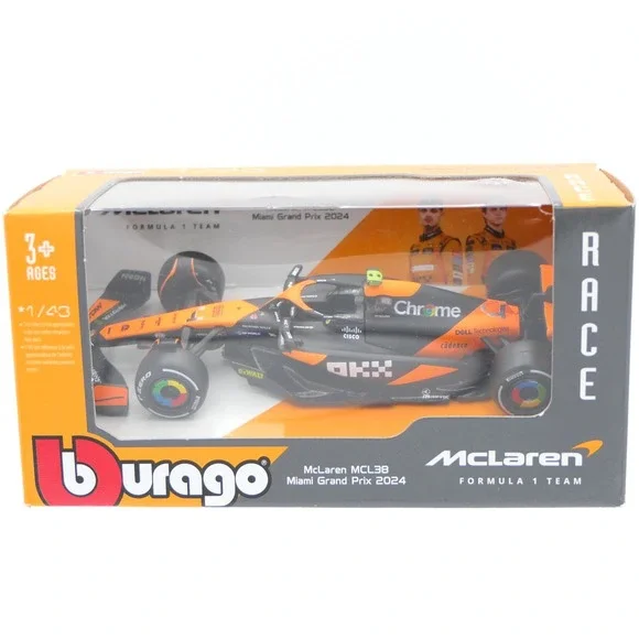 Bburago McLaren MCL38 Miami Grand Prix 2024 1/43 Diecast Metal Race Car in Box