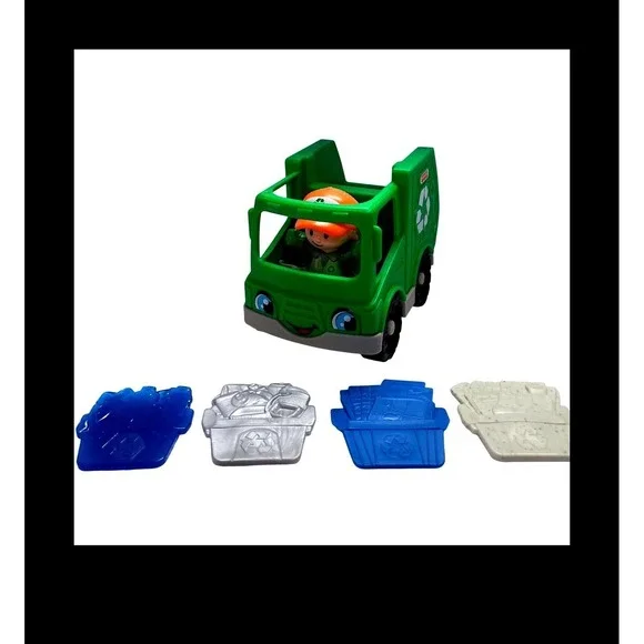 Fisher-Price Little People Recycling Truck Green Vehicle with Driver and 4 Bins