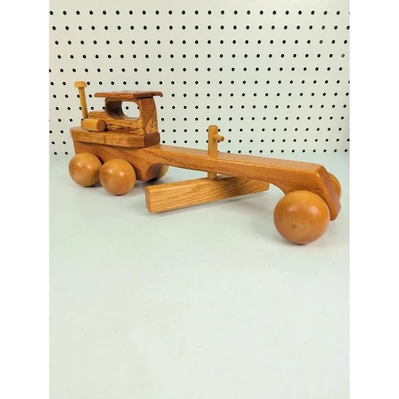 Vintage Handmade Wooden Toy Motor Grader Adjustable Blade‎