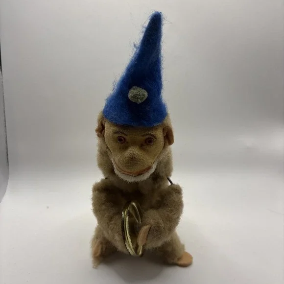 Vintage 1950s Max Carl Wind Up Monkey Playing Cymbals Blue Hat Germany Works