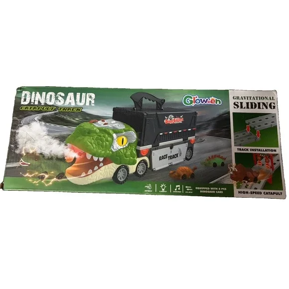 Gloween Dinosaur Truck Catapult Track 2 in 1 Race Track 8 Dino Cars Light Sound