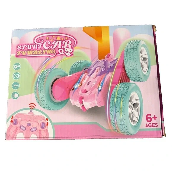 Pink RC Stunt Car Tumbling 360 Remote Control LED Lights Rechargeable Kids Toy