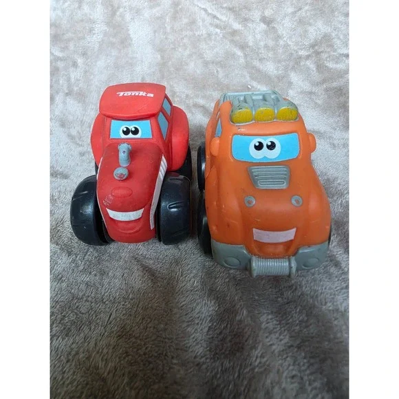 Tonka Chuck & Friends Soft Squeeze Toy Vehicles Red Tractor Orange Truck 2006
